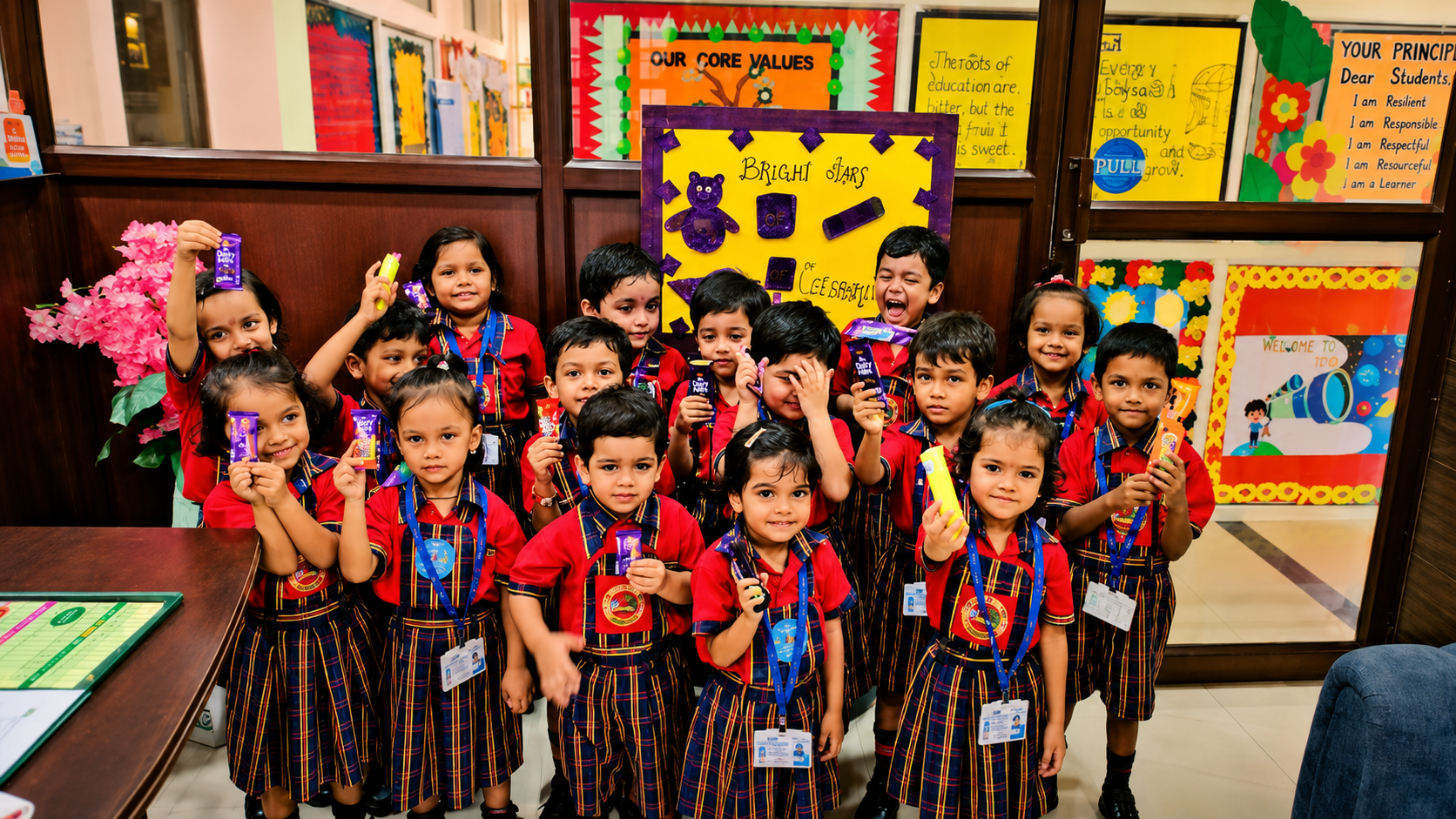 Students celebrating Brown Day with chocolates