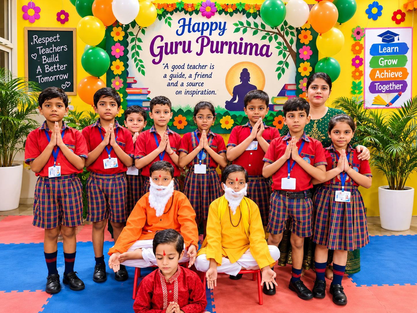 Students paying respect to their teachers on Guru Purnima