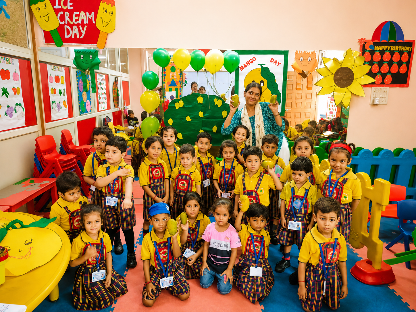Students celebrating Mango Day with their teacher
